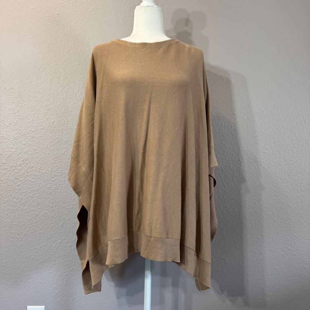Ralph Lauren Sport Women's Size XS/S Tan Cotton Silk Open Knit Poncho Sweater